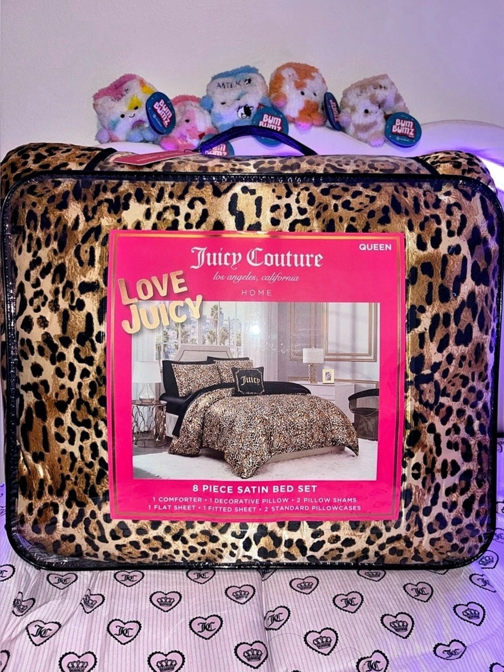 Juicy Couture Love Juicy 8 Piece Satin Bed Set Leopard Queen NWT